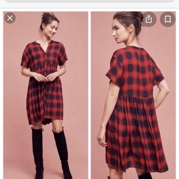 11 1 Tylho Anthropologie Mona plaid babydoll dress - Picture 3 of 3